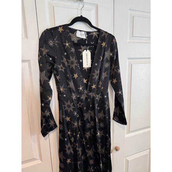 NEW Star Print Long Sleeve Maxi Dress Duster Kimono Party Cocktail - Picture 3 of 8